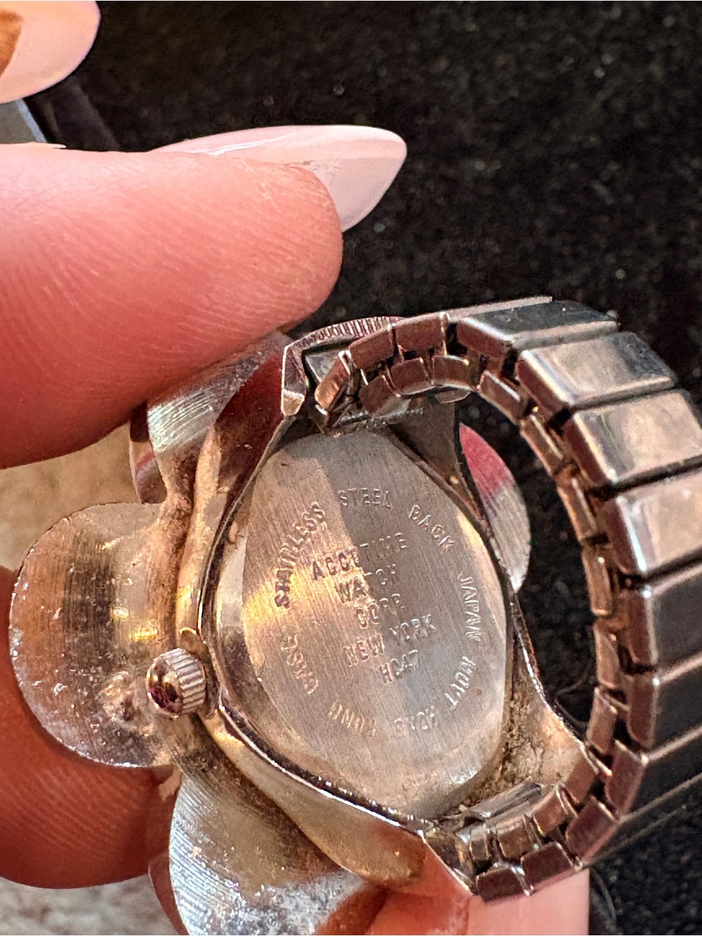 Vintage Accutime Flower Ring Watch Silver Tone - Picture 10 of 11